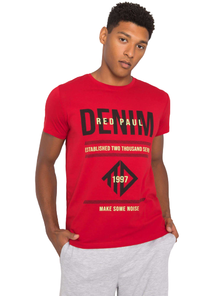 Pánske tričko s nápisom DENIM, tmavo červené