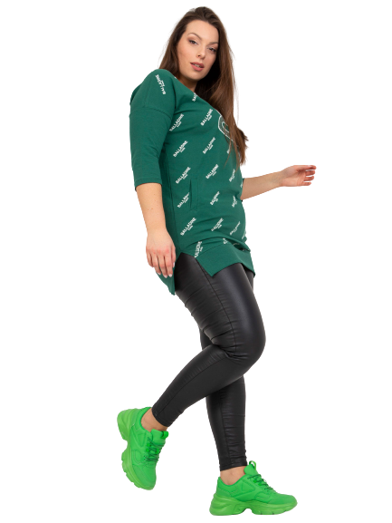 Predĺžené dámske Oversize tričko s nápismi, tmavo zelené