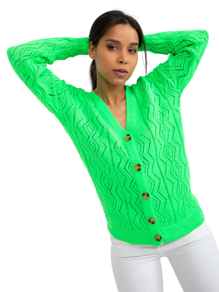 Dámsky sveter so zapínaním na gombíky, neónovo zelený