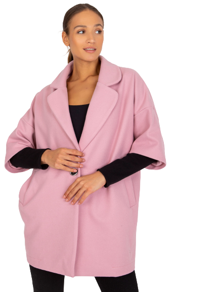 Dámsky Oversize štýlový kabát s 3/4 rukávmi, púdrovo ružový