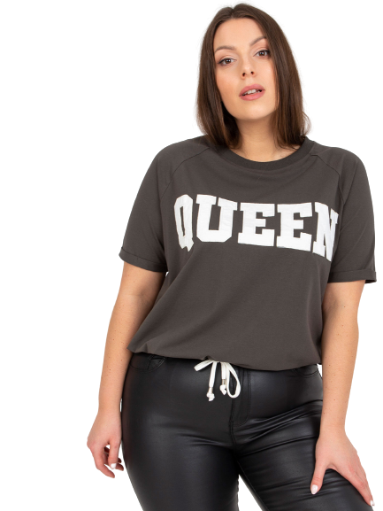 Dámske Oversize tričko s nápisom QUEEN, khaki