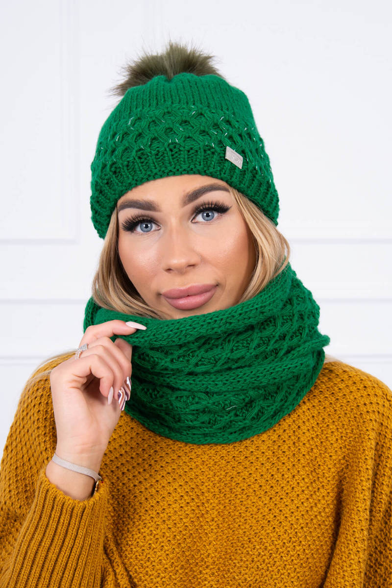 Módna dámska súprava čiapka a šál, zelená