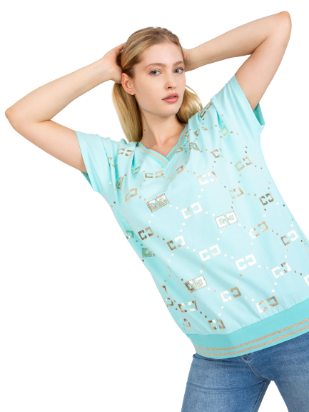 Dámska Oversize blúzka/tričko s výstrihom v tvare V, mätová
