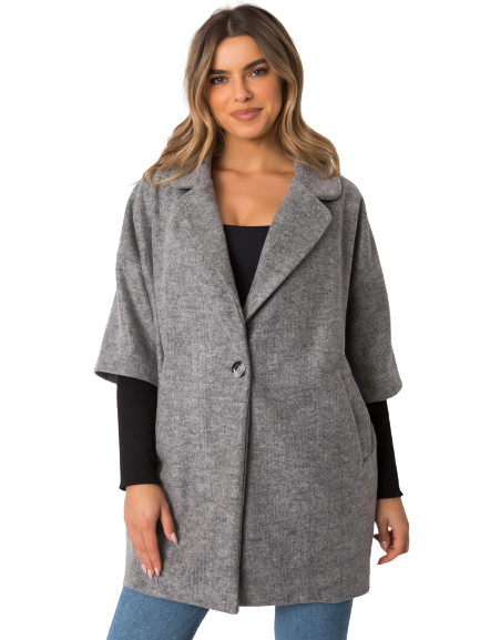 Dámsky Oversize štýlový kabát s 3/4 rukávmi, sivý
