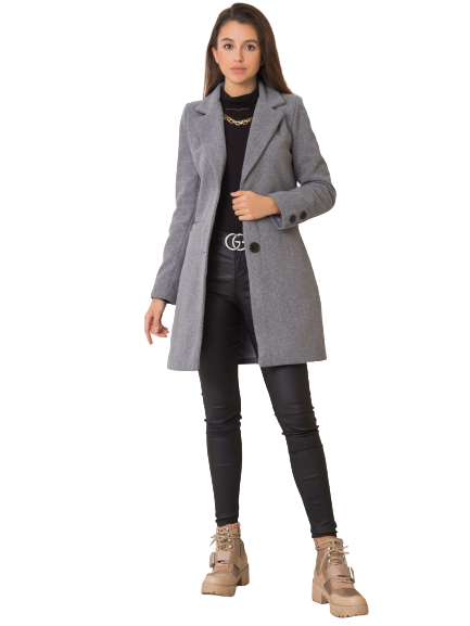 Elegantný dámsky kabát, šedý