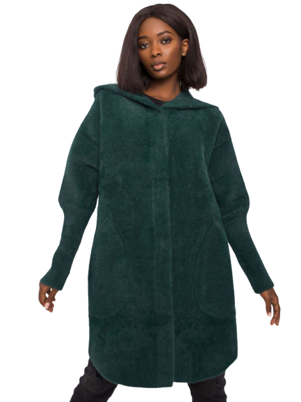 Dámsky teddy coat / kabátik s kapucňou, zelený