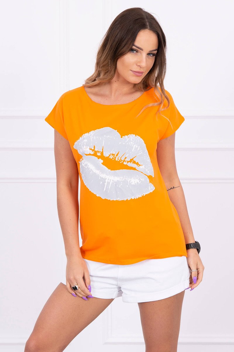 Dámske tričko s potlačou pier, oranžové