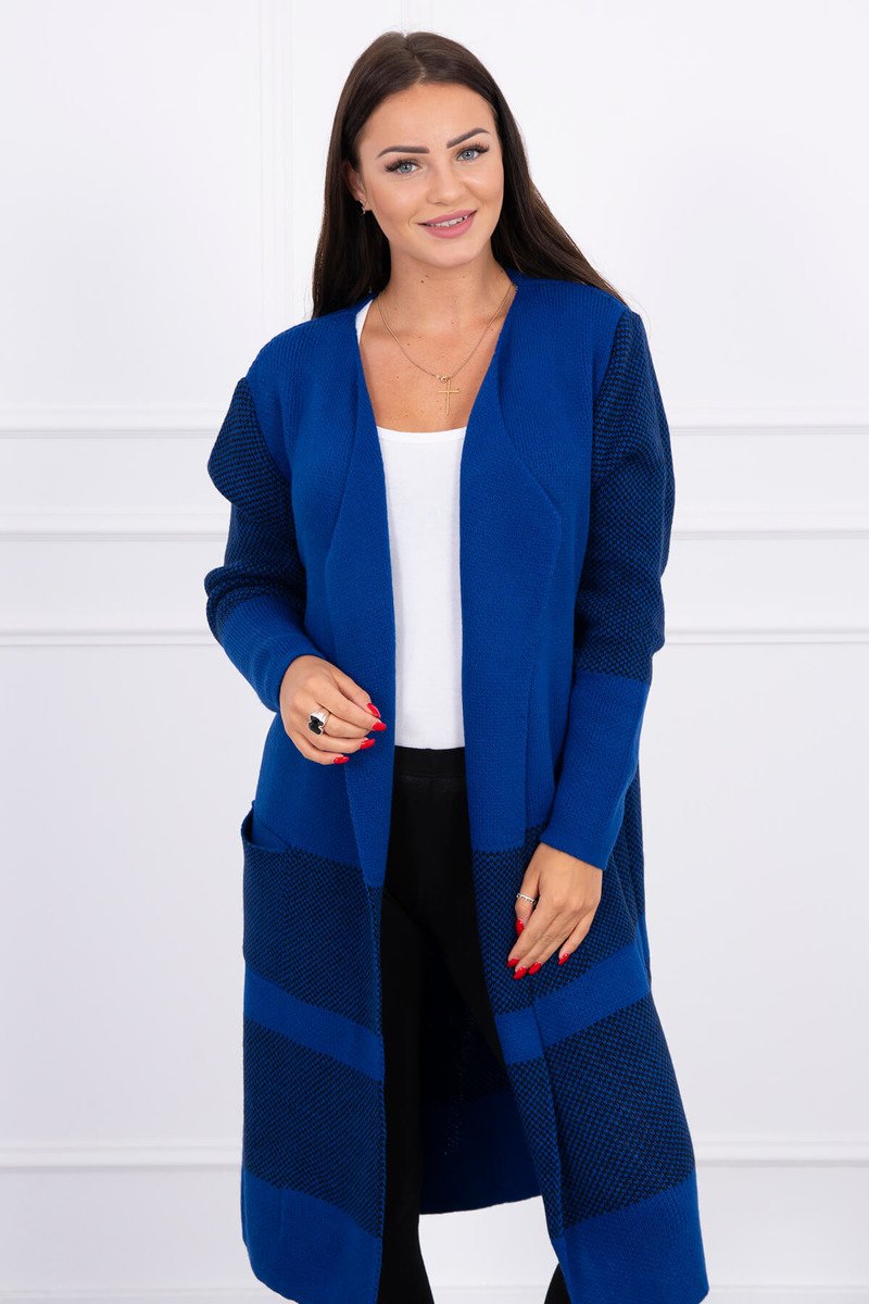 Pruhovaný sveter s vreckami, modrá nevädza