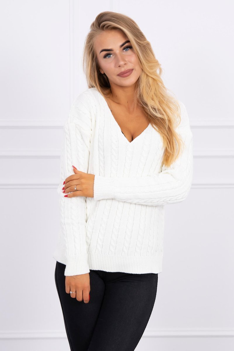 Pletený sveter s výstrihom v tvare V, ecru
