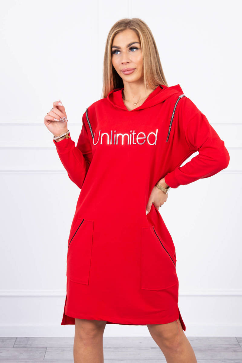 Dámske mikinové šaty s nápisom Unlimited, červené