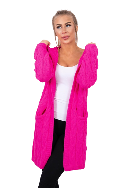 Dámsky sveter s vreckami a kapucňou, neónovo ružový