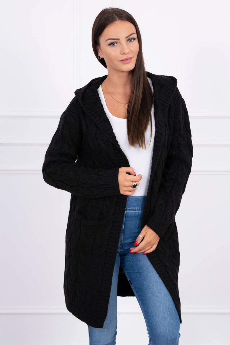 Dámsky sveter s vreckami a kapucňou, čierna