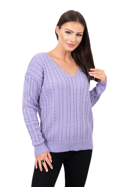 Pletený sveter s výstrihom v tvare V, fialová