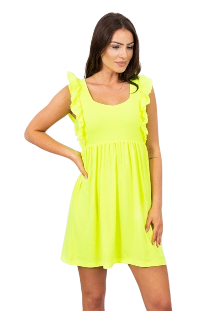 Letné dámske šaty s volánikovými rukávmi, neónovo žlté